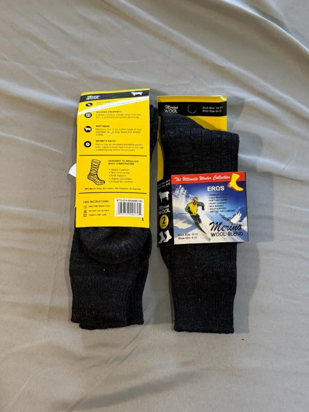 Eros Men's 3 sets of 68% Merino Wool Crew Socks Size 10-13 (Shoe Size 6-12) New